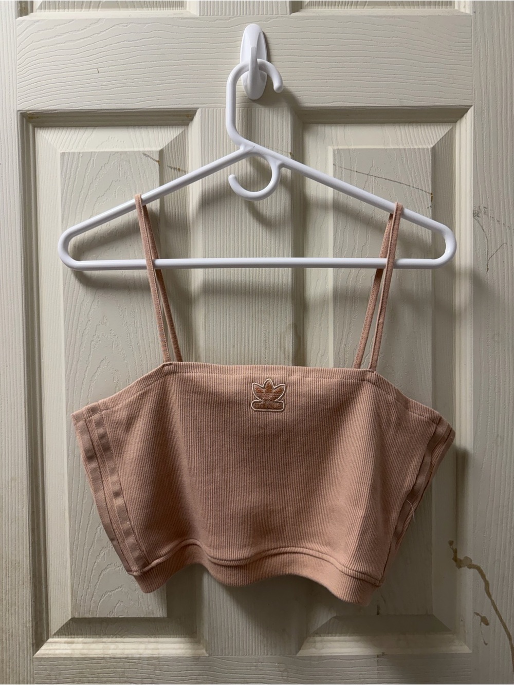 🧡 Adidas Cropped Ribbed Tank Top With Trefoil Logo - Dusty Peach
